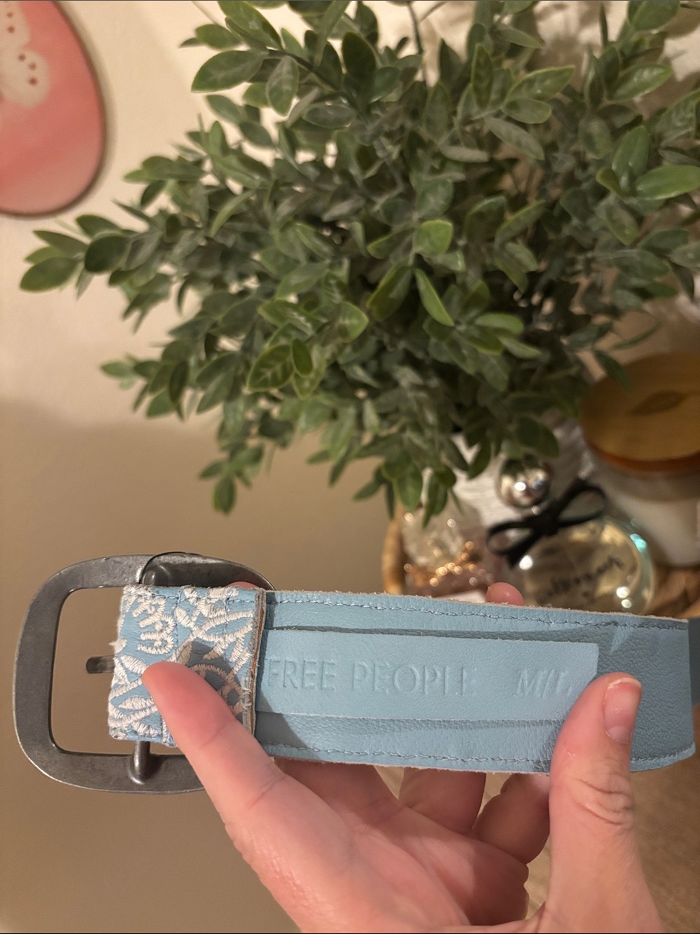 Free People Mountain Meadow Embroidered Belt-Freshwater Blue-Size M/L NWT - Picture 4 of 4
